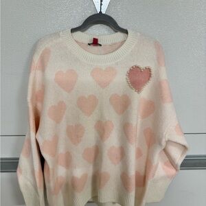 Vince Camuto Cream and Pink Heart Sweater